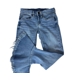 Blank NYC Womens Flare Blue Jeans Size 24 Raw Ruffled Hems Mid Rise
